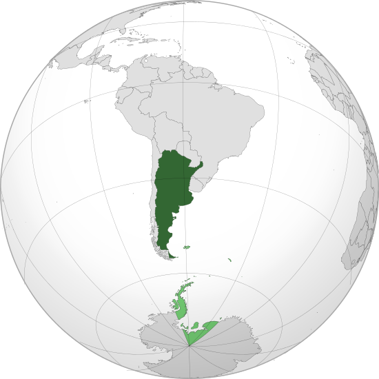 World map highlighting الأرجنتين.